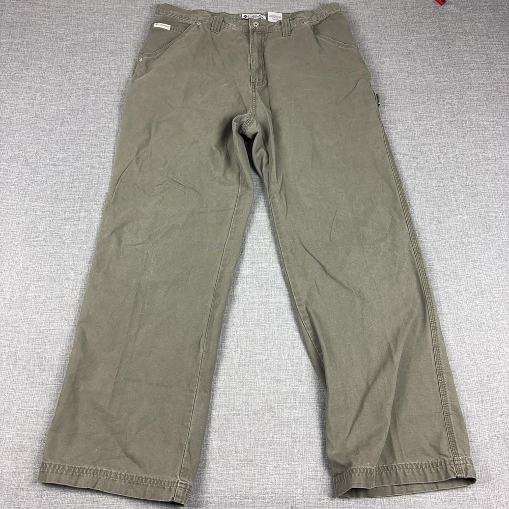 Columbia Pants Mens 36x30 Green Canvas Carpenter Relaxed Fit Workwear Utility